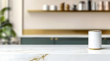 White Vases On Marble Countertop In Modern Kitchen Interior
