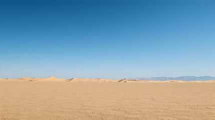Vast Desert Landscape With Ancient Structures Under Clear Blue Sky