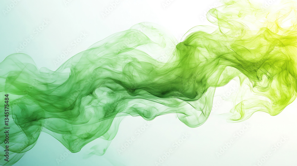 Poster dynamic horizontal view of green smoke blending into an abstract and captivating pattern