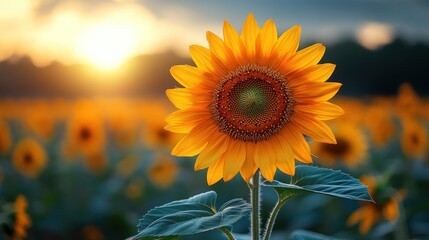 Obraz premium Sunflowers Field at Sunset