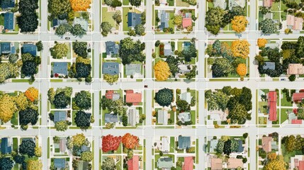 Fototapeta premium Aerial View of Suburban Neighborhood in Autumn