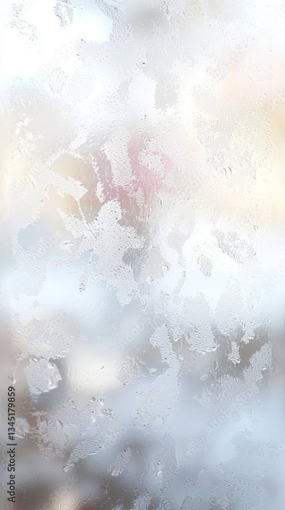 Poster beautiful ice crystals forming on a window during winter, creating intricate and delicate frosty pat