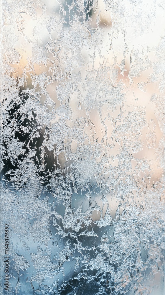 Poster intricate frost patterns adorn a window, transforming the glass into a canvas of delicate ice crysta