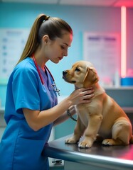 veterinarian with dog
