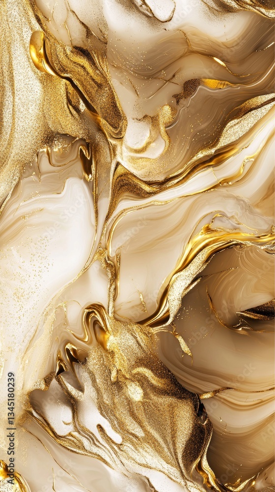 Poster abstract golden fluid art background resembling luxurious marble with glittering gold veins and swir