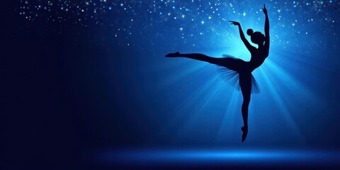 Naklejka premium Silhouette of a ballerina dancing gracefully under a starlit sky