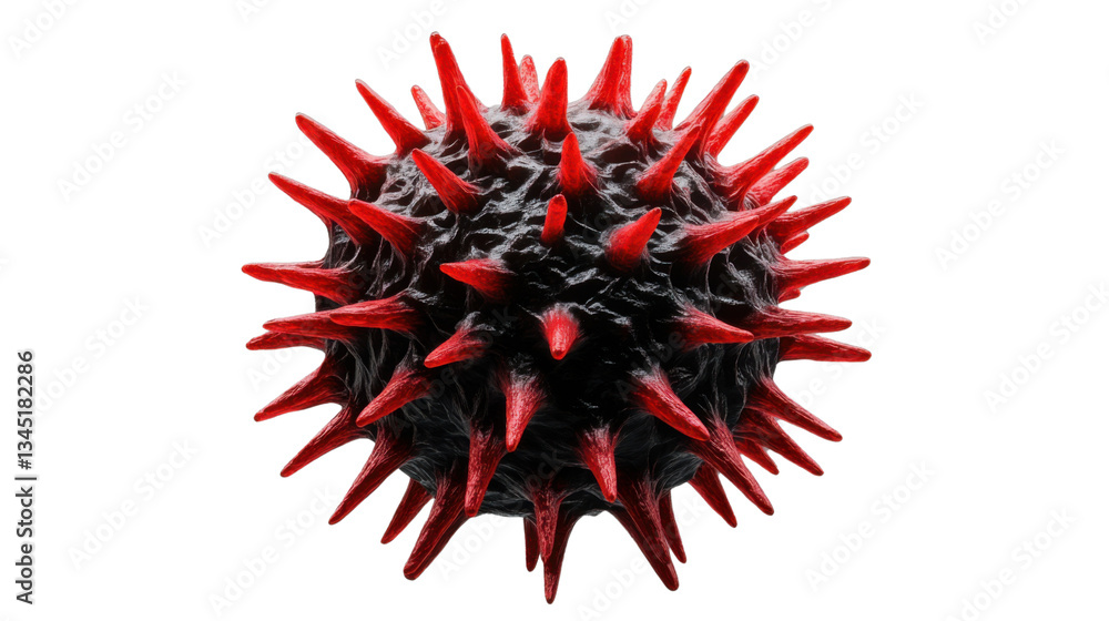 Poster virus cell with red spikes is spreading on transparent background