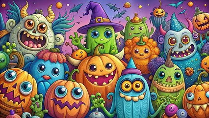 Naklejka premium Aerial Halloween Monster Coloring Pages: Spooky Bird's-Eye View Illustrations