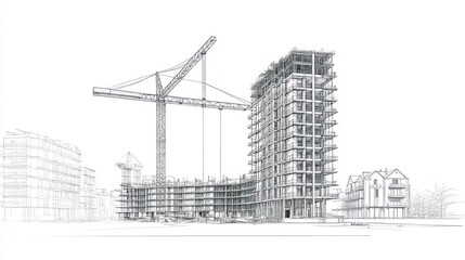 Architectural blueprint of building under construction