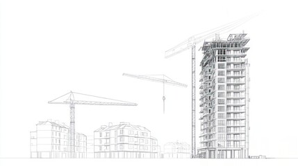 Obraz premium Architectural drawing of a skyscraper under construction