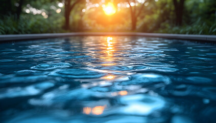 Serene Sunset Reflection Tranquil Pool Water at Golden Hour