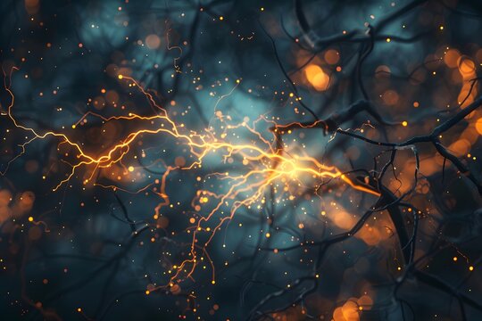 Electric Lightning Branch Tree Abstract, Stormy Night Sky, Energy Bolt, Glowing Light