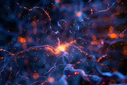 Abstract Neural Network Connection with Orange Sparks - Artificial Intelligence Concept - Powered by Adobe