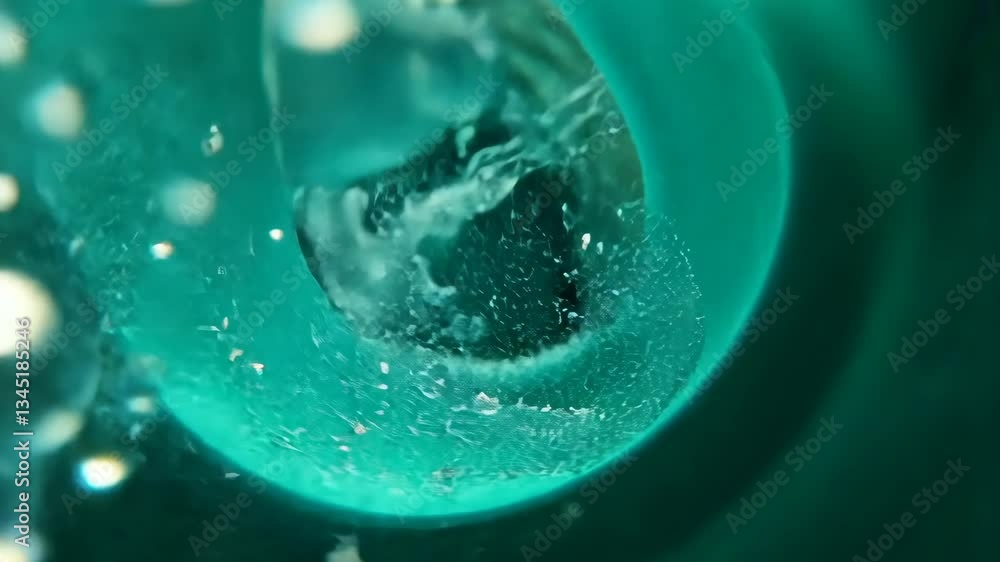 Poster Bubbles rising in turquoise water with splashes capturing the essence of tranquility and fluid motion in a serene environment