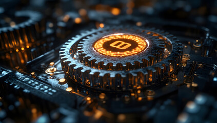 Futuristic Glowing Gear Mechanism Abstract Digital Design