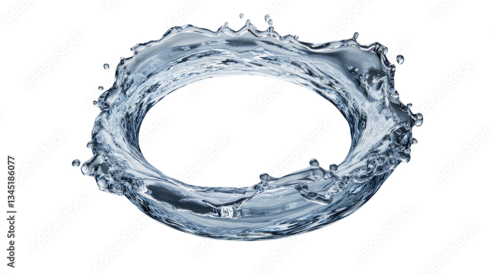 Poster circular splash of clean water creating a perfect ring on transparent background