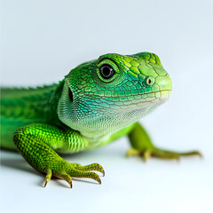 Obraz premium Textured green lizard resting on a pristine white background
