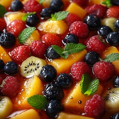 Obraz premium Mouthwatering Summer Fruit Salad With Vibrant Colors And Rich Flavors Photo