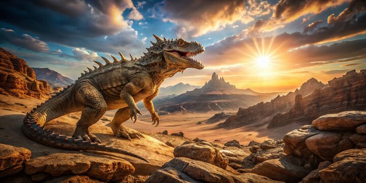 Aerial View of a Desert Wasteland with a Giant Reptilian Creature
