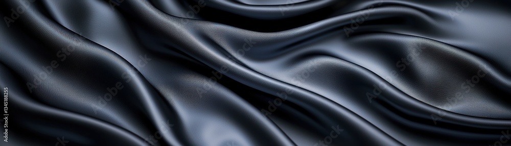Poster a close-up view of rich, dark fabric with smooth, flowing waves that create an elegant and luxurious