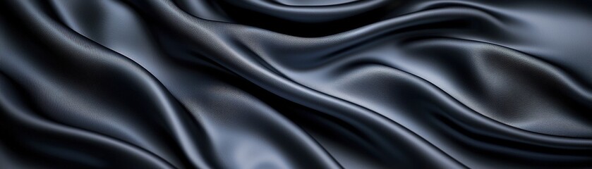 A close-up view of rich, dark fabric with smooth, flowing waves that create an elegant and luxurious appearance.