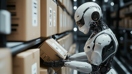 Fototapeta premium AI-Driven Robots Revolutionizing Warehouse Efficiency: Automation, Modern Logistics, and Smart Technology in Action