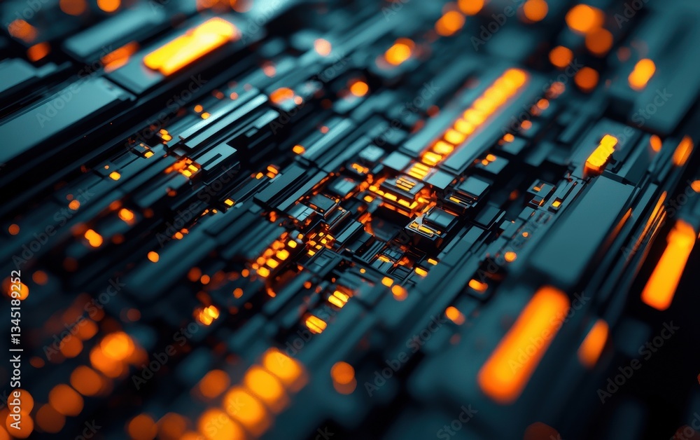 Aufkleber a visually striking abstract representation of technology, featuring glowing orange elements against