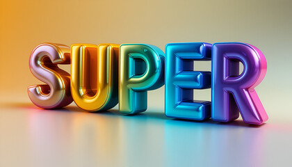 Colorful 3D SUPER Text with Glossy Effect – Vibrant Typography Design