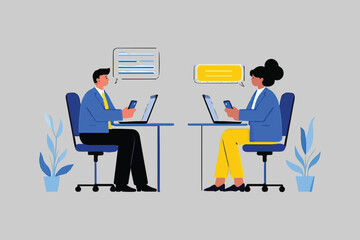 Three professional women at a table, collaborating with laptops open, highlighting a dynamic work environment flat vector illustration. Office work concept. Colored flat vector illustration. Isolated 