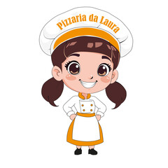 Cute kawaii chef girl with a cook hat cartoon character illustration vector design