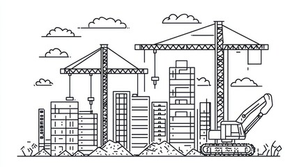 Obraz premium Construction site city skyline illustration