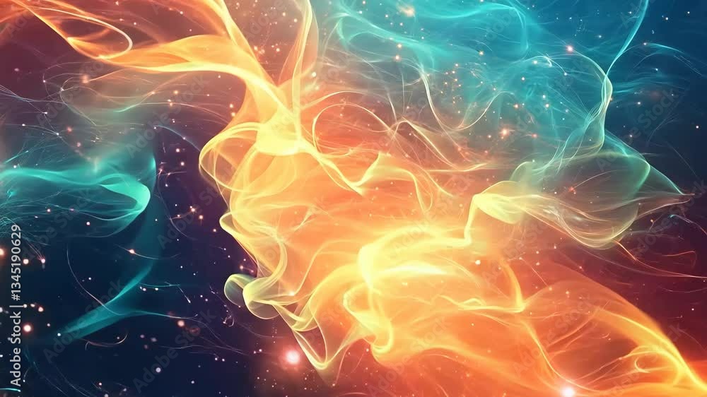 Poster colorful abstract representation of a brain with energetic waves in a dark background