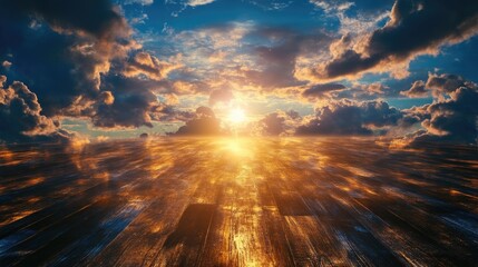 Fototapeta premium Dramatic Sunset Over Wooden Floor