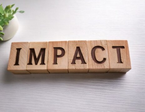Impact Wooden Blocks on White Surface Business, Social, Environmental, Positive or Negative Influence Concept.