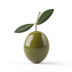 Fresh green olive with leaves on a white background showcasing natural beauty and minimalism in food photography for culinary and health contexts