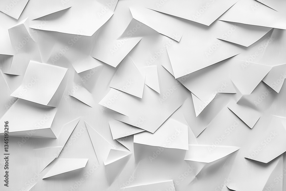 Poster abstract white background with texture pattern, layered geometric triangle shapes, white and grey gl