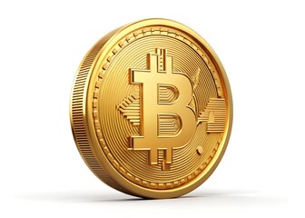 Bitcoin in Gold: A shiny, isolated Bitcoin is displayed.
