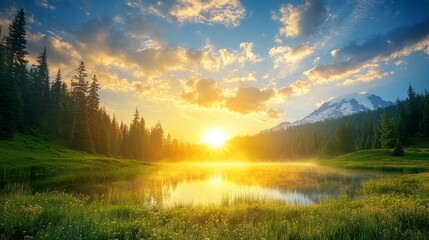 Obraz premium Serene Sunset Over Lake
