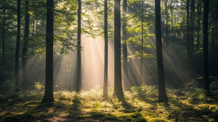 Fototapeta premium Sunlight Through Forest Trees