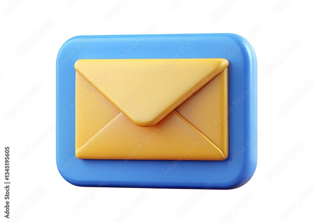 Poster email icon: a vibrant 3d rendering of a gold envelope set within a light blue rounded square, symbol