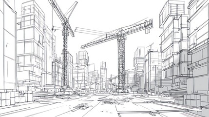Architectural blueprint of city construction site