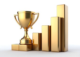 Golden Trophy and Progress Bars: A gleaming gold trophy rests beside rising progress bars, symbolizing achievement and growth in business. The image conveys concepts of success, improvement.