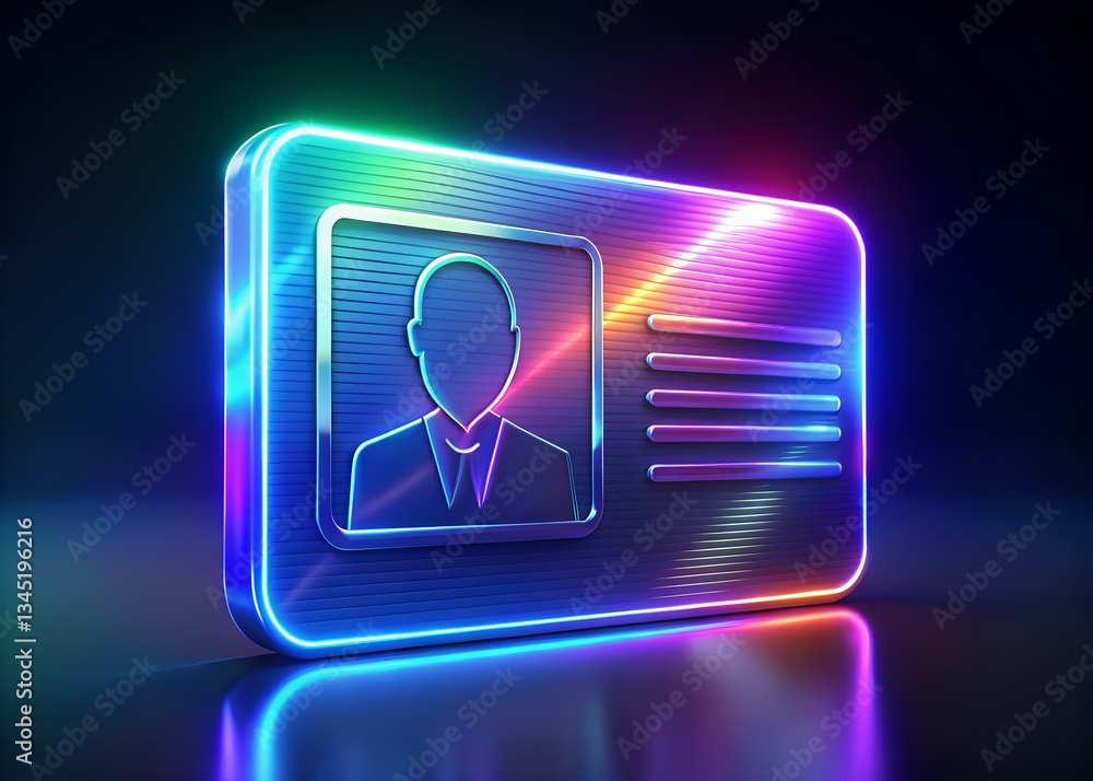 Poster illuminated identity: an artistic rendering of an id card bathed in vibrant neon light, symbolizing 