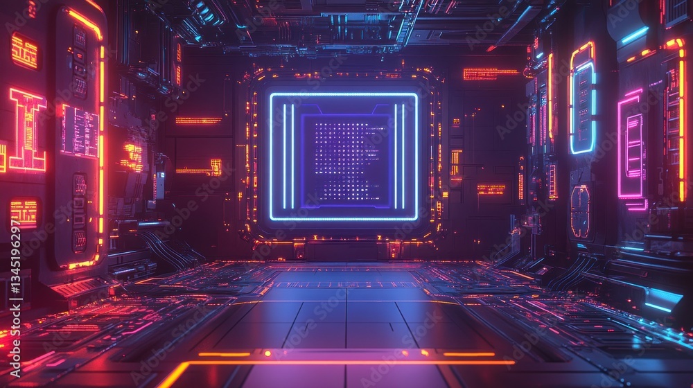 Poster a blockchain-themed set with glowing circuits and symbols