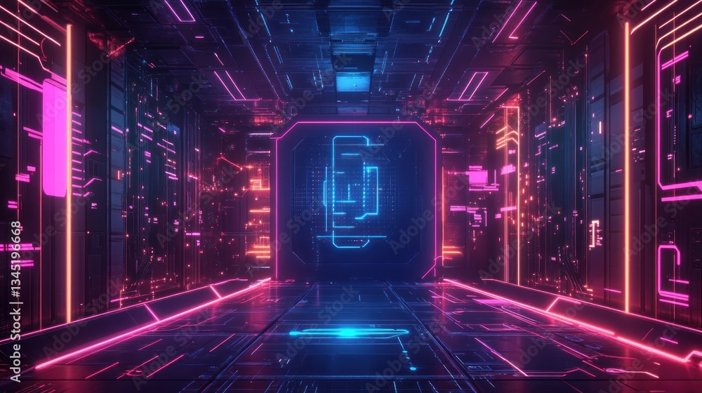 Poster a blockchain-themed set with glowing circuits and symbols