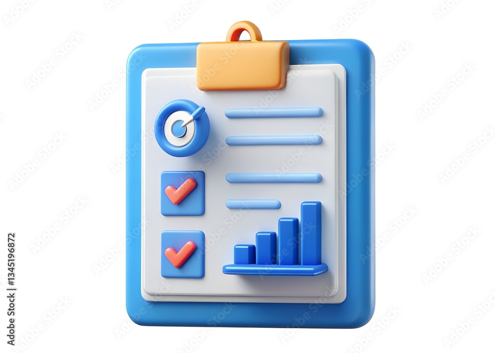 Poster checklist with business elements: a 3d render of a vibrant checklist, embodying the core elements of