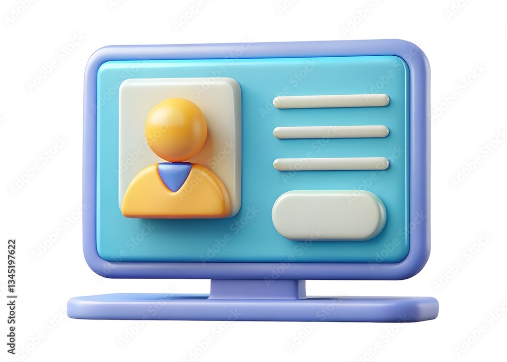 Poster profile on monitor: a stylized digital illustration presents a profile view of a user interface on a