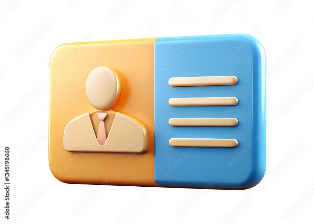 Poster identification card icon: a stylized, three-dimensional icon of an identification card, rendered in 