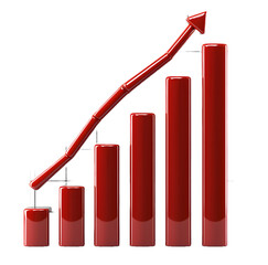 Big Arrow on Glass growing bar graph 3D object on white background High quality photo