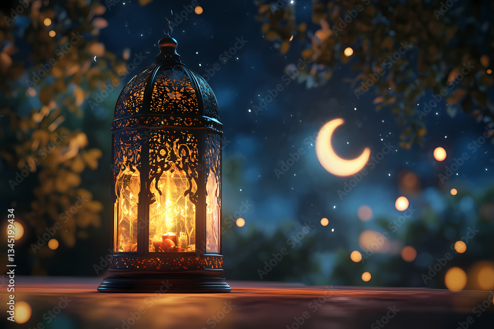 Poster enchanting lantern at dusk: an ornately designed lantern casts a warm, inviting glow against a backd